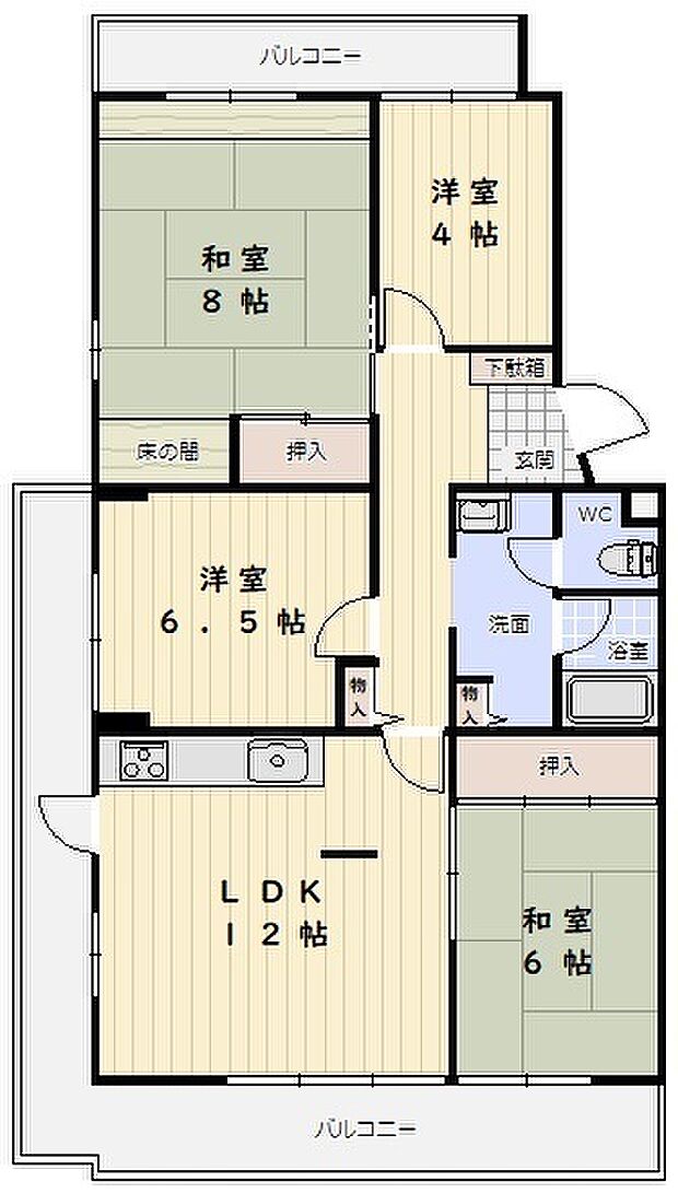 グリーンヒル新多聞305号棟(4LDK) 5階の間取り