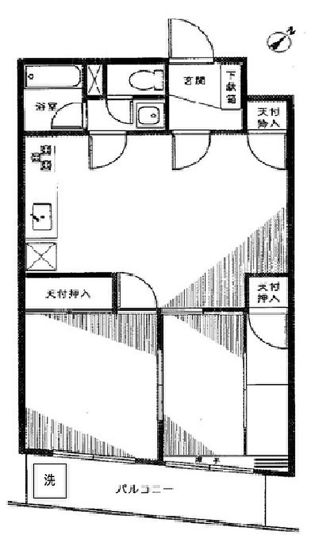 ハイラーク稲田堤(2DK) 3階の間取り