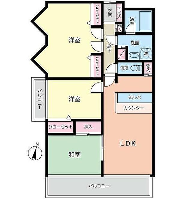 エバーライフ東平尾公園2(3LDK) 5階の間取り