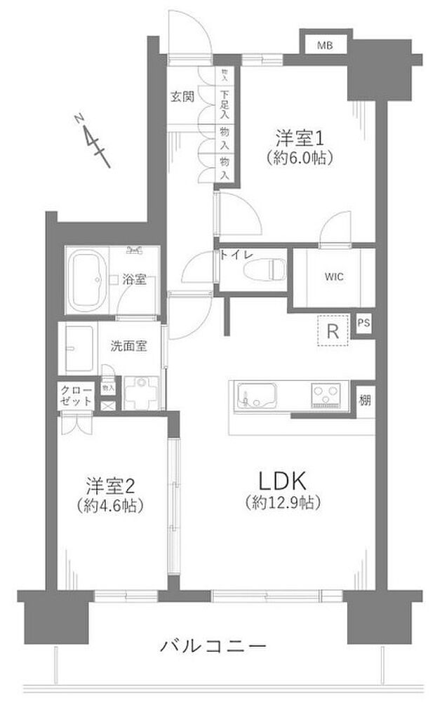 パークプレゾン上福岡(2LDK) 10階/1002号室の間取り