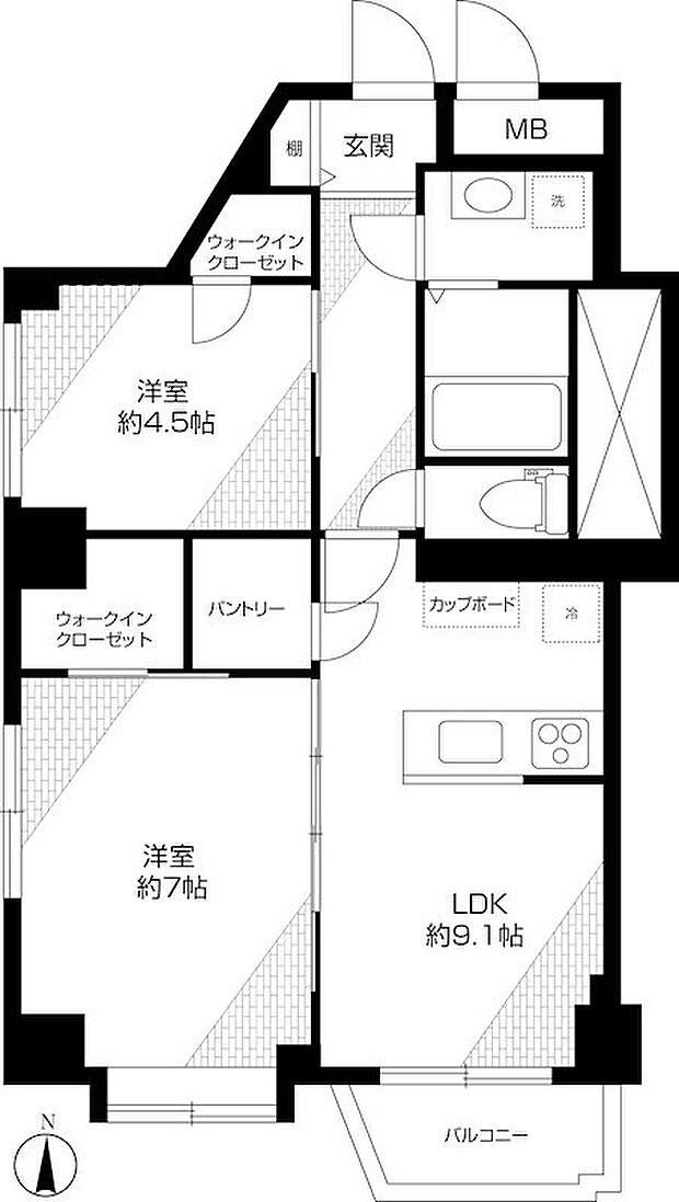 京王南台コーポラス(2LDK) 3階の間取り