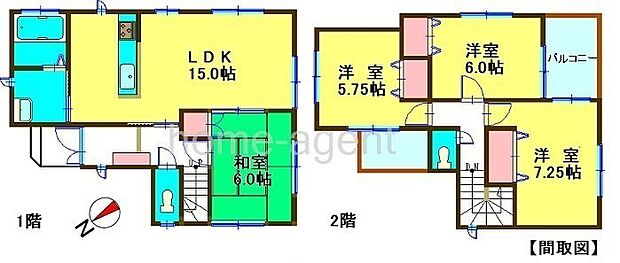 水周り集中タイプの間取りになります。お料理をしながらお洗濯等が出来、使い勝手が良いですね。