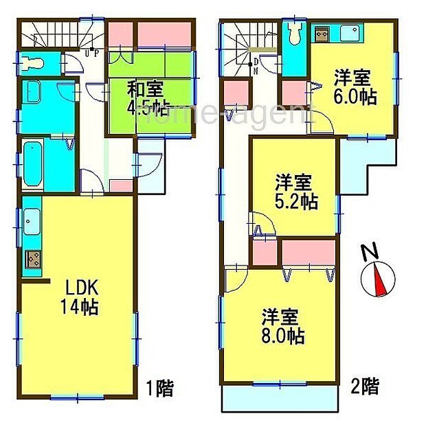 間取り4LDKスペース。2階にミニキッチンがございます。