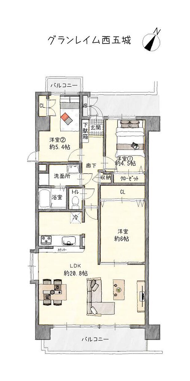 3LDK、79.66平米、角部屋