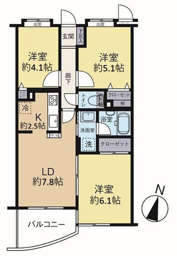 専有面積：57.10？、3LDKの間取りはバルコニー南向きにつき、陽当り良好です。