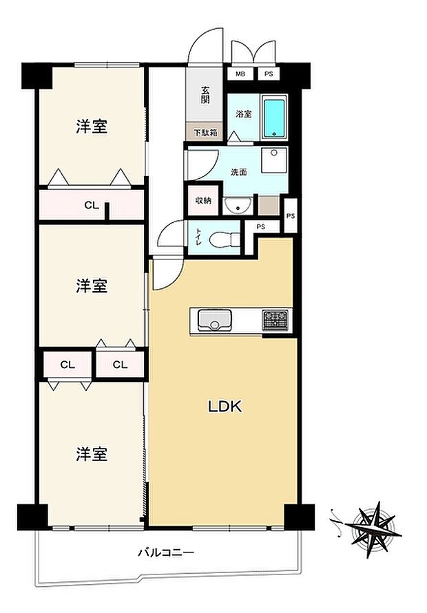 西道頓堀コーポ1号棟(3LDK) 12階の間取り