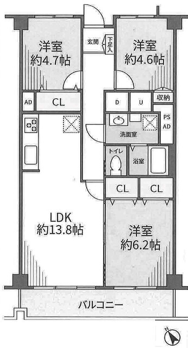 多摩稲城マンションC棟(3LDK) 3階の間取り