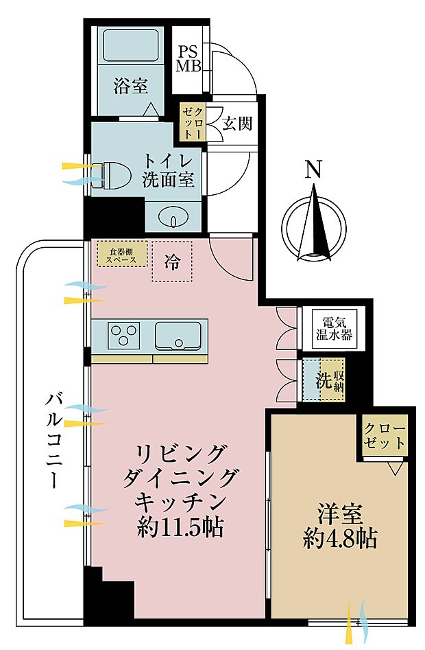 1LDK、専有面積39.18m2、バルコニー面積6.92m2