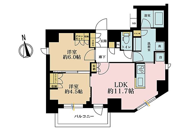 2LDK、専有面積55.01?、バルコニー面積5.72?