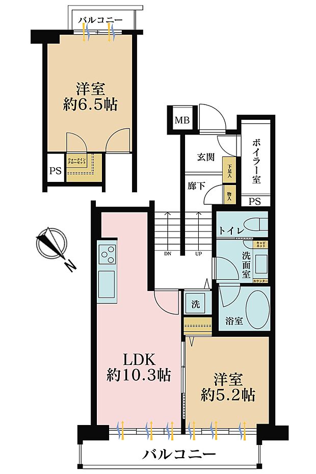 2LDK、専有面積67.81m2、バルコニー面積11.6m2