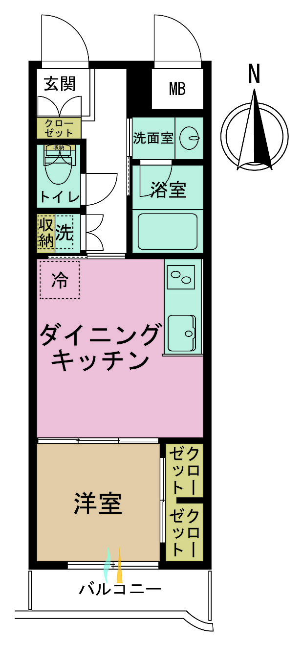 1DK、専有面積31.89m2、バルコニー面積3.17m2