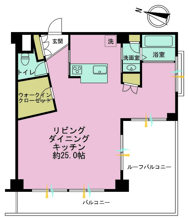 専有面積52.38m2、バルコニー面積18.09m2