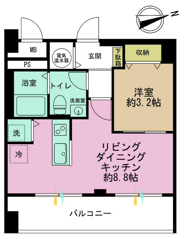 1LDK、専有面積35.34m2、バルコニー面積7.13m2