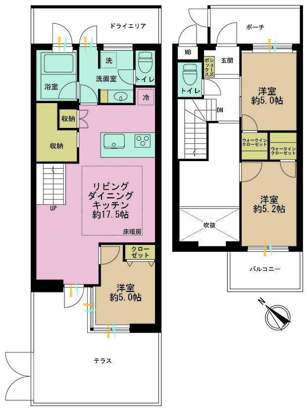 3LDK、専有面積87.28m2、バルコニー面積4.32m2