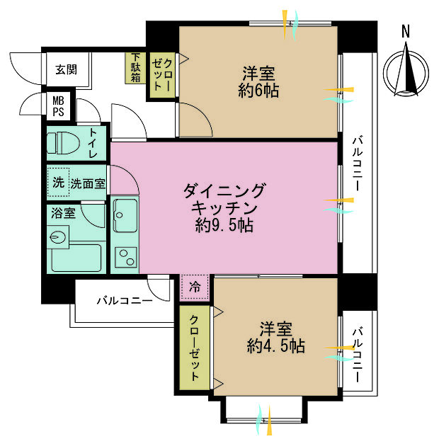 2DK、専有面積43.74? 