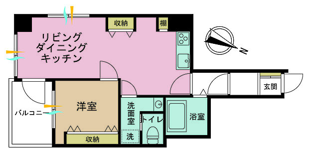 1LDK、専有面積38.6?、バルコニー面積4.29?