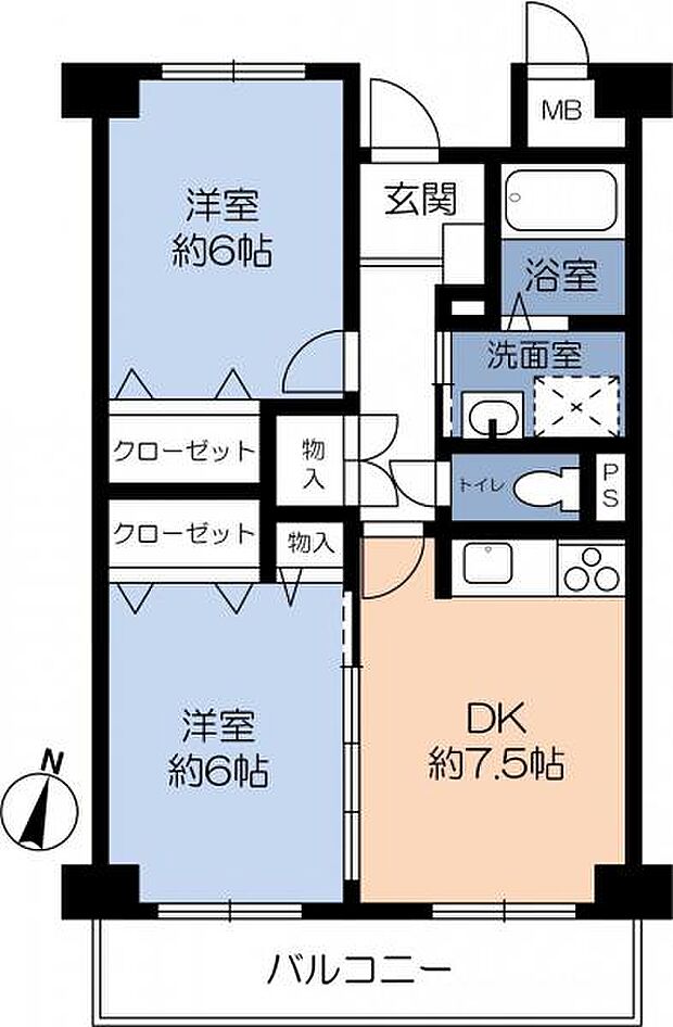 大石川サニーハイツ(2DK) 7階の間取り