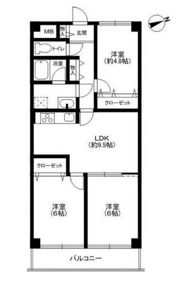 ドルミハイツ垂水A棟(3LDK) 8階の間取り