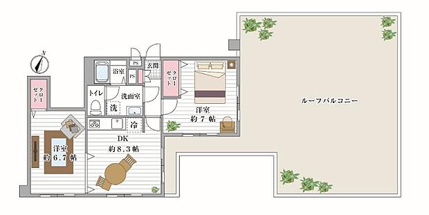 ライオンズマンション赤坂通(2DK) 5階の間取り