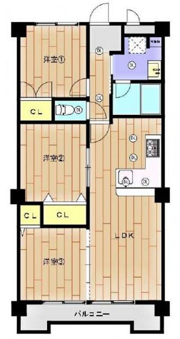 ルミナスハイツ灘(3LDK) 4階の間取り