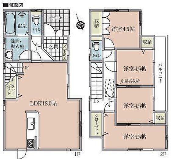 全室南東向きの陽当たりの良い室内です。2階廊下に小屋裏収納への梯子あり。