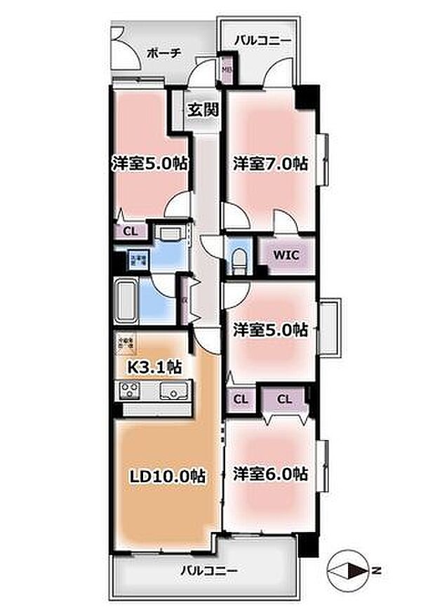 3方角部屋で全室窓付きで明るい室内。両面バルコニーで日当り良く風通しも良好です。プライバシーに考慮した玄関ポーチ付き。