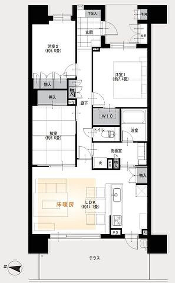 全居室収納付き、WICや押し入れなど各所豊富な収納です。