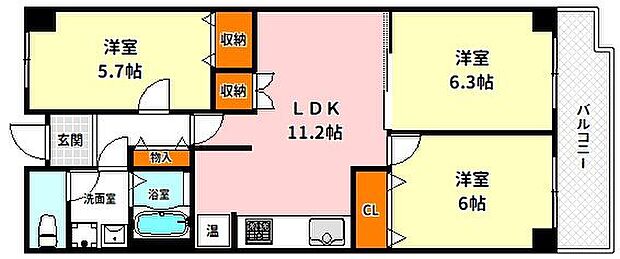 フルーレ第2新大阪(3LDK) 8階の間取り