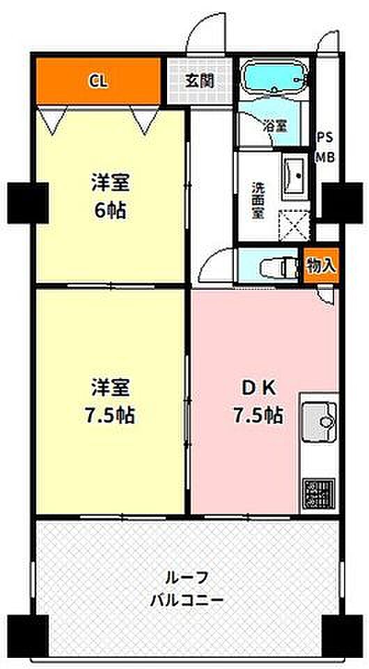 新大阪グランドハイツ2号棟(2DK) 4階の間取り