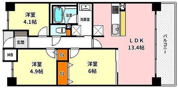 キングマンション姫島II(3LDK) 10階の間取り