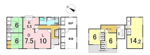 中古戸建　根ヶ布2丁目(6LDK)の間取り