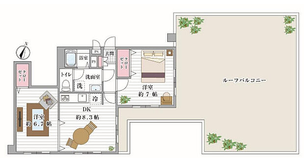 ライオンズマンション赤坂通(2DK) 5階の間取り