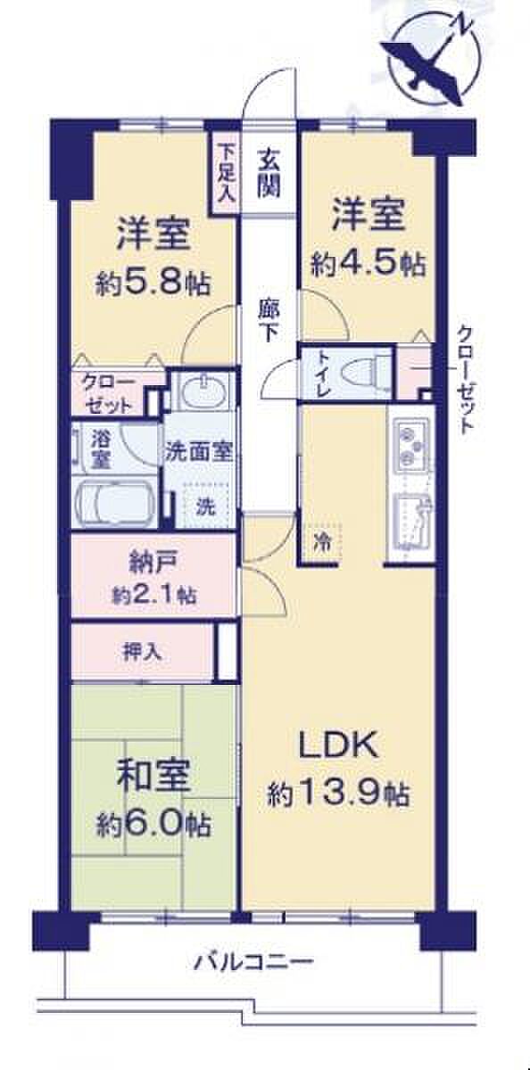 コスモ一之江(3LDK) 2階の間取り