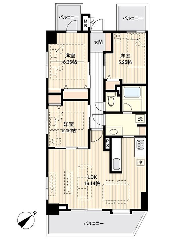 クレッセント下丸子III(3LDK) 1階の間取り