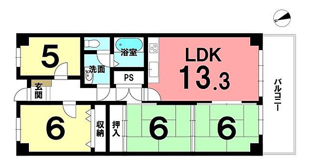 シャトレ愛松江南(4LDK) 6階の間取り