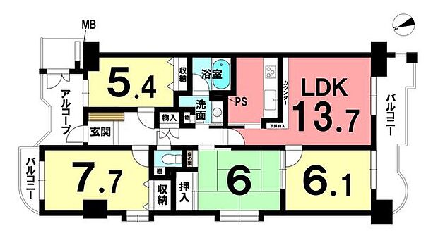 レインボー北方(4LDK) 2階の間取り