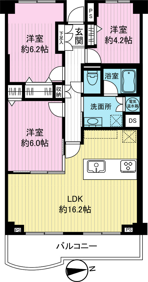 津田沼ハイツ(3LDK) 2階の間取り