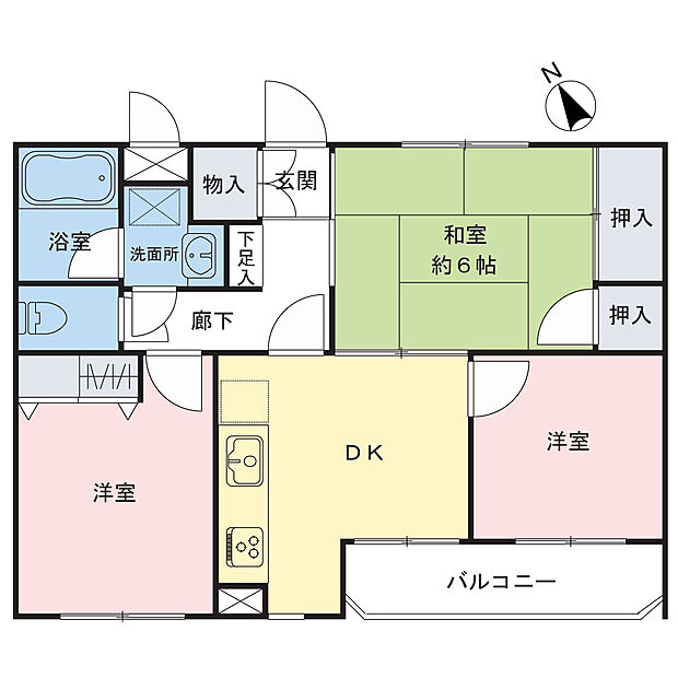 南西向きバルコニー付で陽当たり良好の最上階の3DK。専有面積52.8m2です。