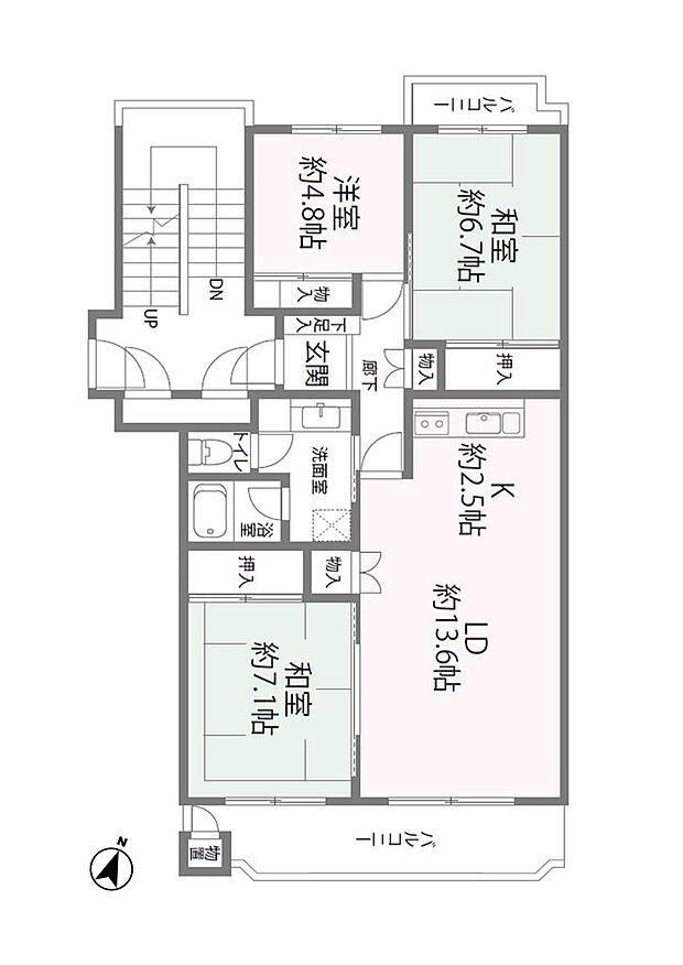 我孫子ビレジ５棟(3LDK) 5階/501の間取り