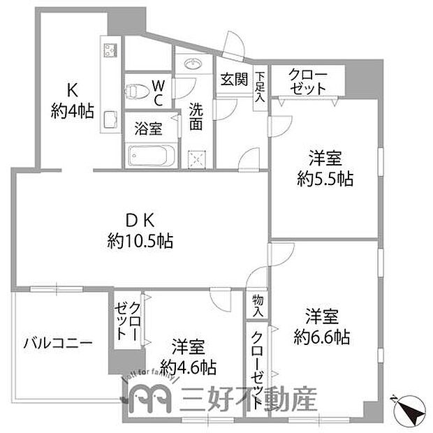 リフォーム物件3LDK（70.98m2）南西向き・角住戸