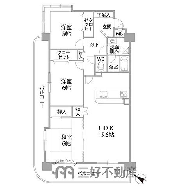 リフォーム物件3LDK（69.06m2）南西向き・角住戸