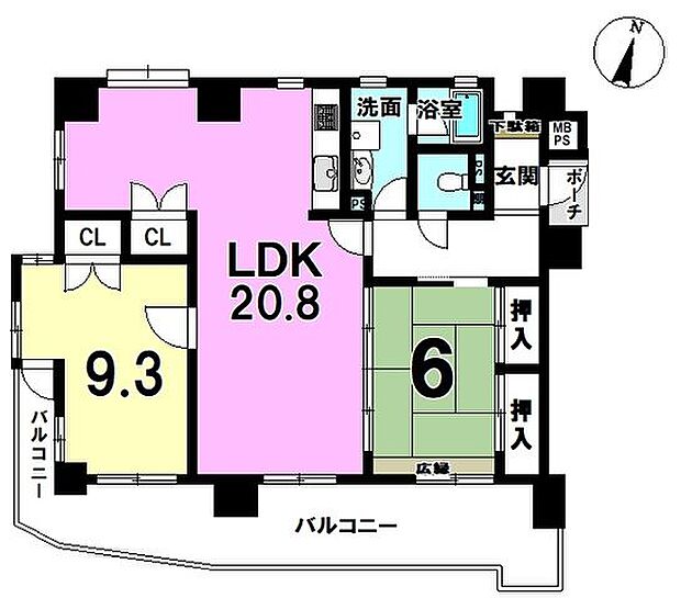 レインボー大府(2LDK) 4階の間取り