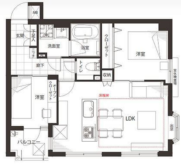 カインドステージ四谷三丁目(2LDK) 5階の間取り