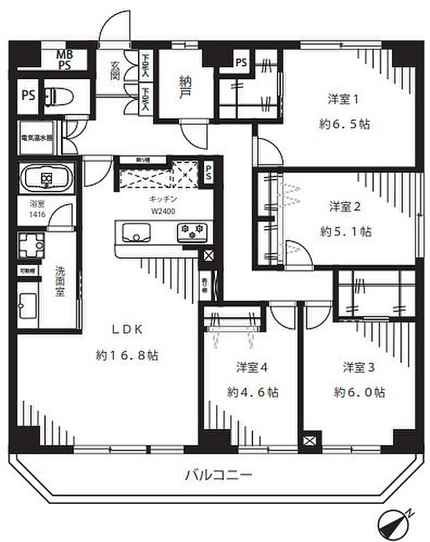 シャンボール志村坂上(4LDK) 8階の間取り