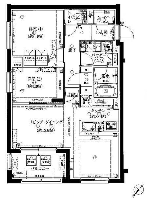 ファインレジデンス成増ザ・テラス(2LDK) 1階の間取り