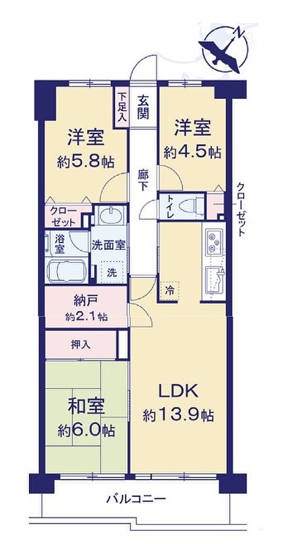 コスモ一之江(3LDK) 2階の間取り