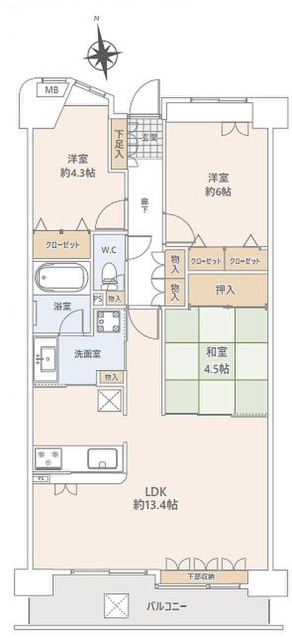 オーベル葛西臨海公園(3LDK) 3階の間取り