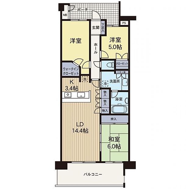 プライズ・ヒル5番館(3LDK) 1階の間取り