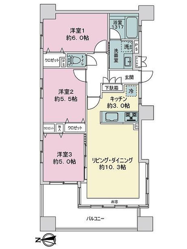 ライオンズマンション八王子第8(3LDK) 10階の間取り