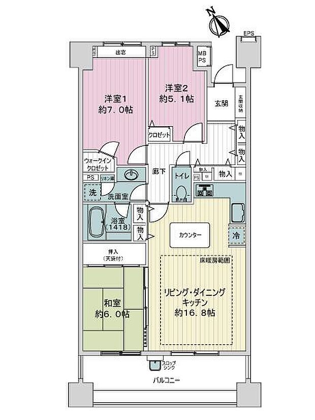 ライオンズヒルズ上池台(3LDK) 6階の間取り